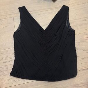 Gilar Y2K RETRO VTG 100% Silk Ruched Pleated V-Neck Tank‎ Top Size 4 Zipper Back